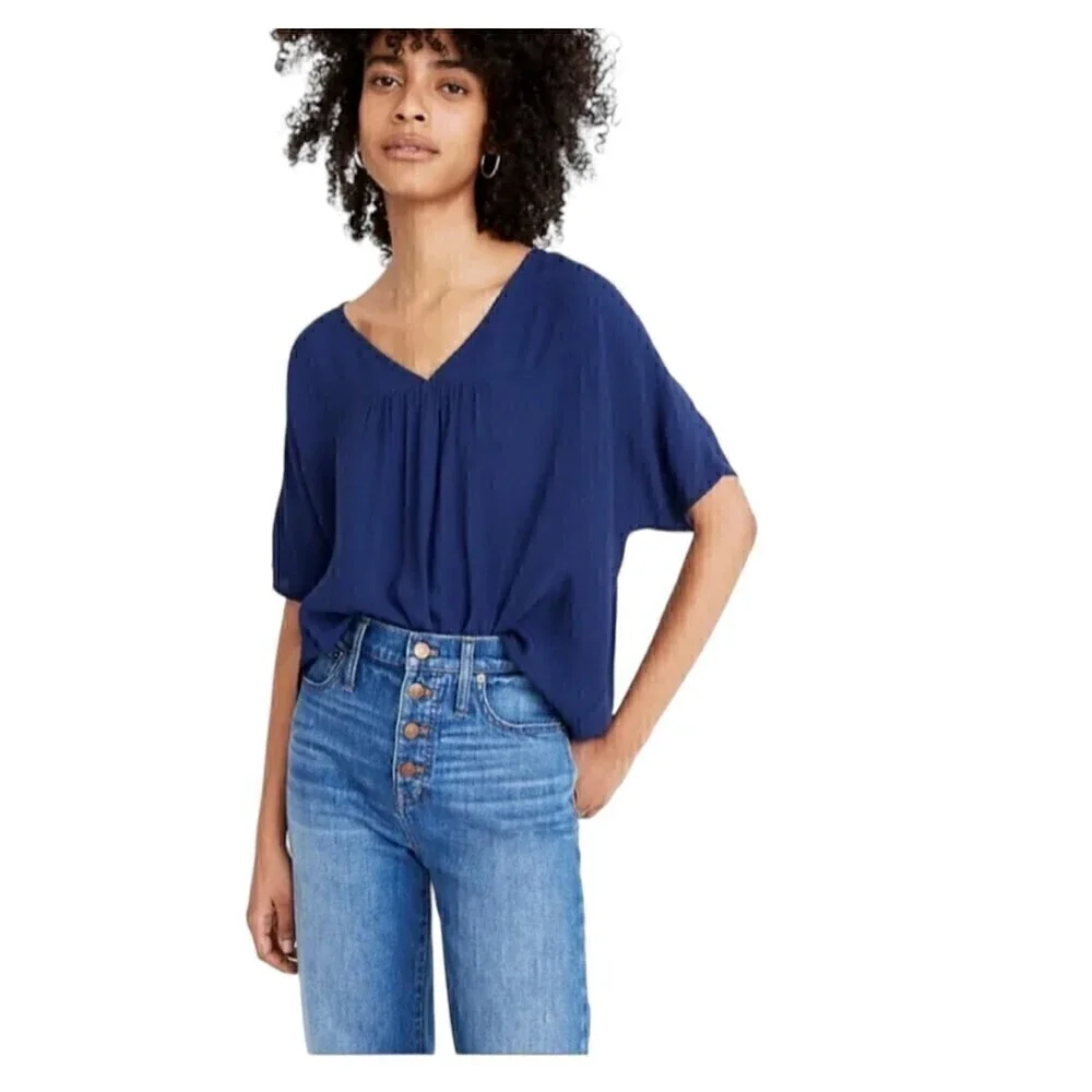 Madewell Rhyme Navy Vneck Top Blouse Size Small NWT